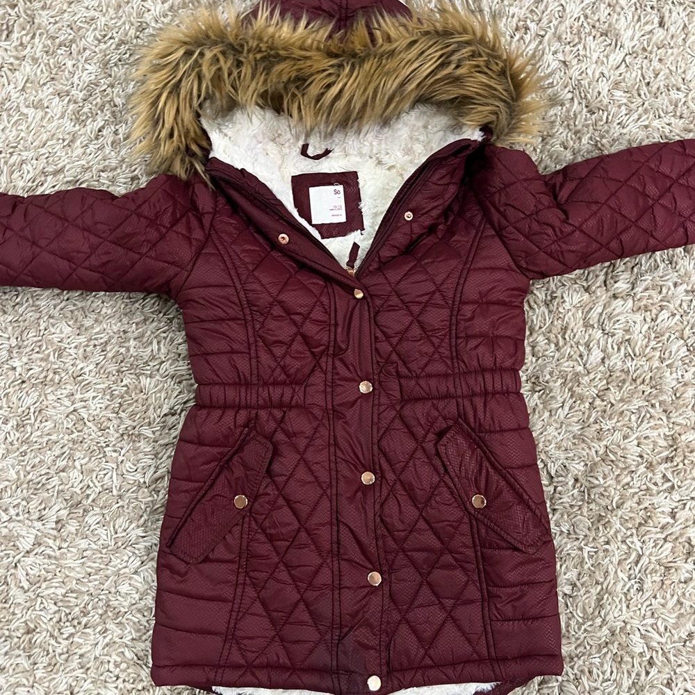 Nike Maroon Quilted Jacket with Fur Hood